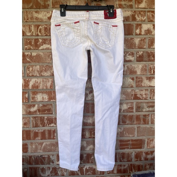 True Religion Jeans Women 28 Straight White Denim RED ACCENT Stiching STELLA - Picture 5 of 5